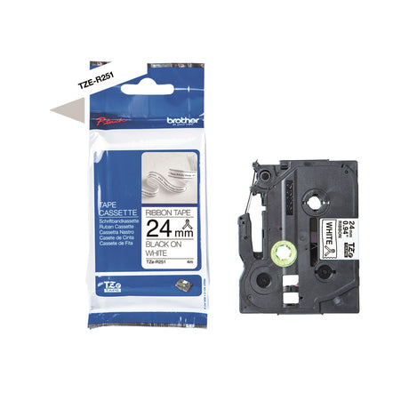 Brother TZe-R251 Black on white ribbon tape 24mm wide – image 2