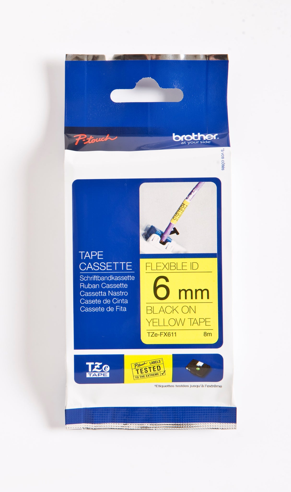 Brother TZe tape 6mmx8m flexible black/yellow – Labeltape (billede 3)