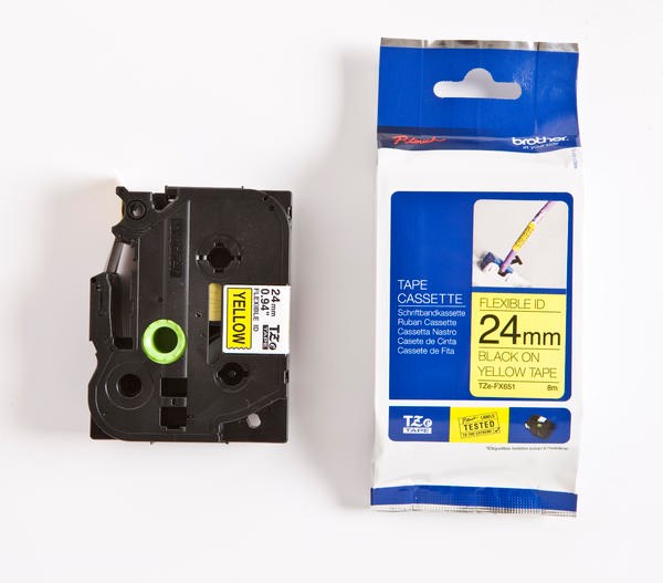 Brother TZe tape 24mmx8m flexible black/yellow – Labeltape