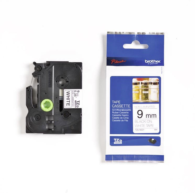 TZe tape 9mmx8m non laminated blck/wht