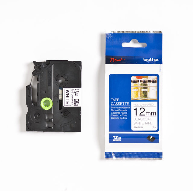 Brother TZe tape 12mmx8m non laminated blck/wht – Labeltape