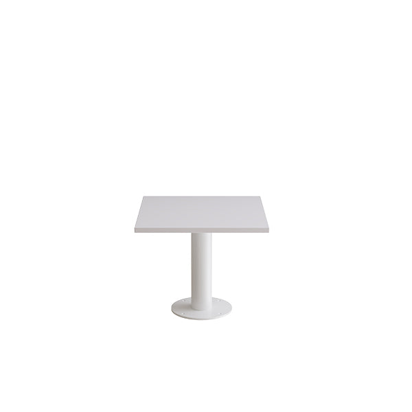 Form o Miljö Bord Cirkum, 600x600mm, højde 500 mm, grå laminat  med hvidt stel – Kantineborde