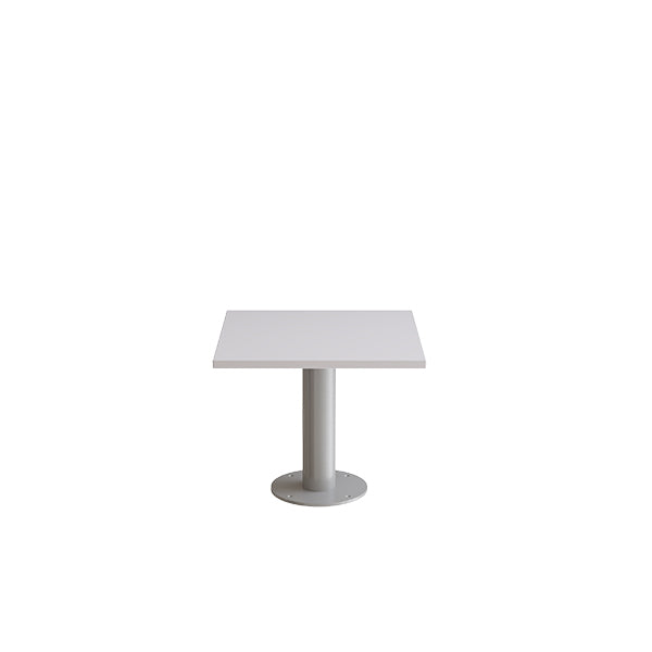 Form o Miljö Bord Cirkum, 600x600mm, højde 500 mm, grå laminat  med alugråt stel – Kantineborde