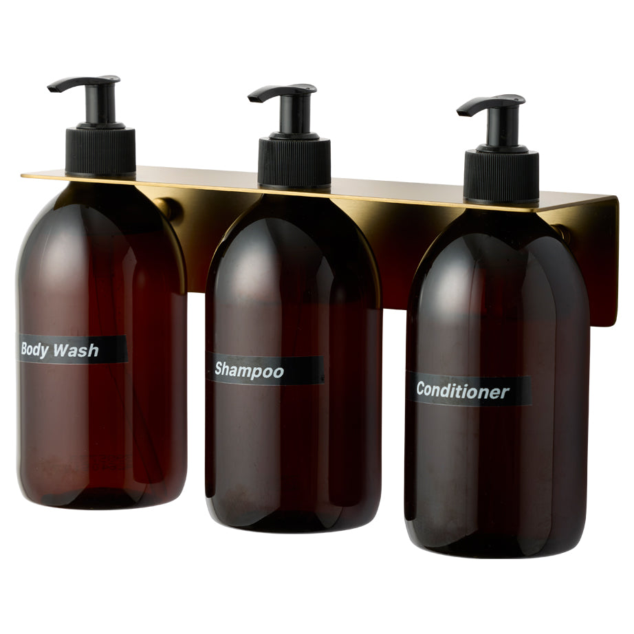 Sæbeholder / vægophæng til 3 flasker, messinglook – image 2