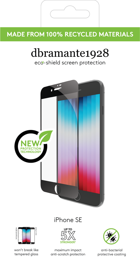Dbramante1928 eco-shield - iPhone SE, Black edge – Skærmbeskyttelse - iPhone SE (2020)/8/7/6/6S (billede 1)