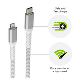 Bulk - Braided Cable 1.2m USB-C/MFI Light. - Grey