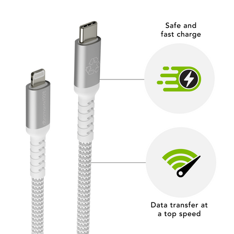 Dbramante1928 Bulk - Braided Cable 1.2m USB-C/MFI Light. - Grey – Ladekabler (billede 3)