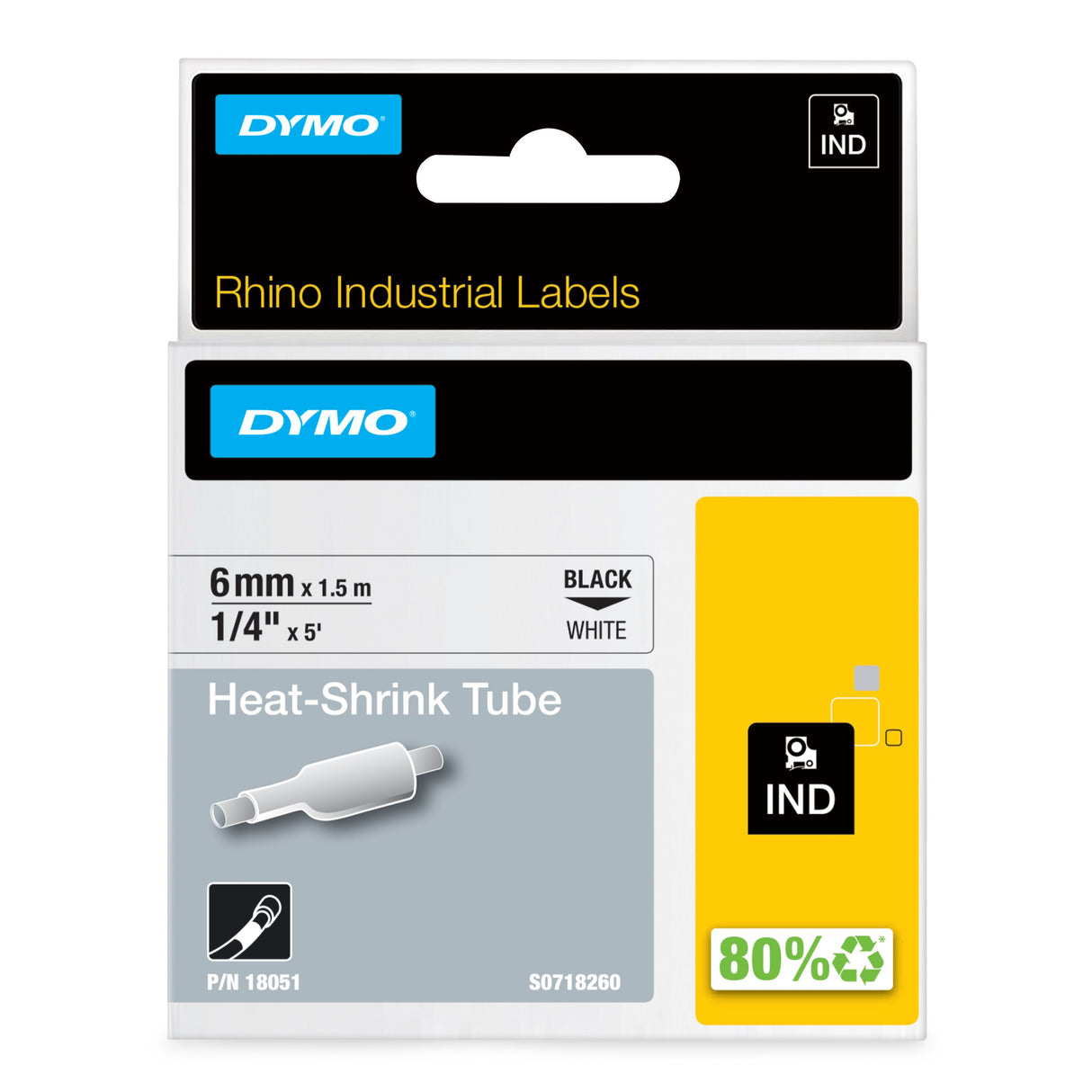 Dymo Tape Rhino 6mmx1,5m shrink tube bl/whi – Labeltape (billede 1)