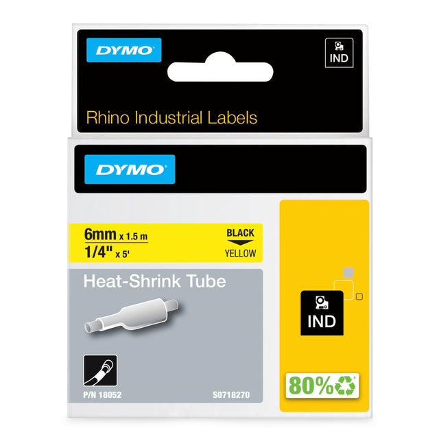 Dymo Tape Rhino 6mmx1,5m shrink tube bl/yel – Labeltape (billede 1)