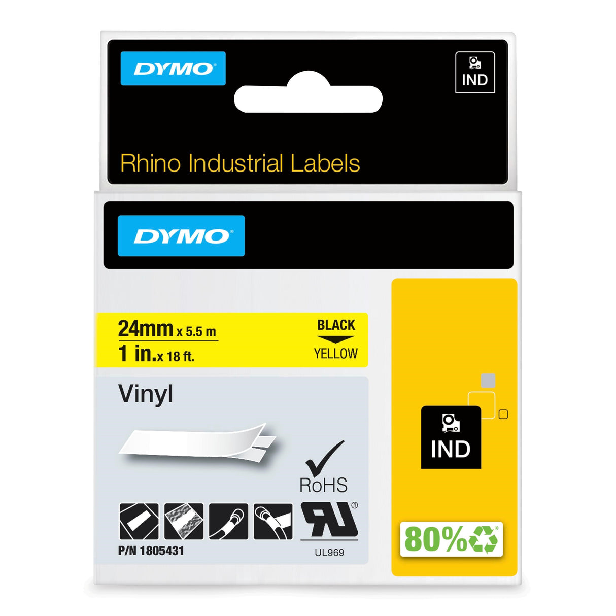 Dymo Tape Rhino 24mmx5,5m colour vinyl bl/yel – Labeltape (billede 1)