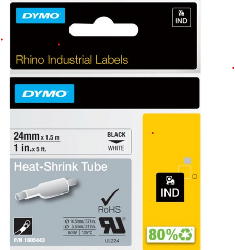 Dymo Tape Rhino 24 mm x 1.5m shrink tube bl/wh – Labeltape (billede 2)