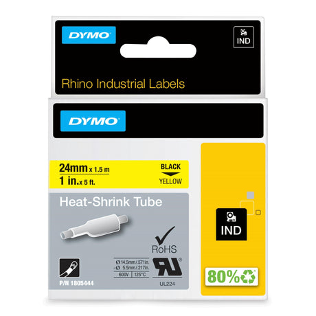 Dymo Tape Rhino 24 mm x 1.5m shrink tube bl/ye – Labeltape (billede 1)