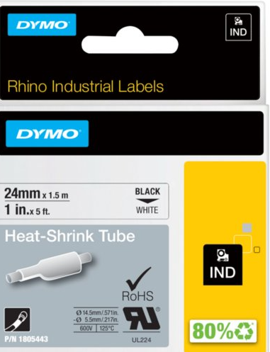 Dymo Tape Rhino 24 mm x 1.5m shrink tube bl/ye – Labeltape (billede 2)
