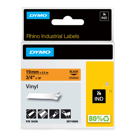 Dymo Tape Rhino 19mmx5,5m vinyl black/orange – Labeltape (billede 1)