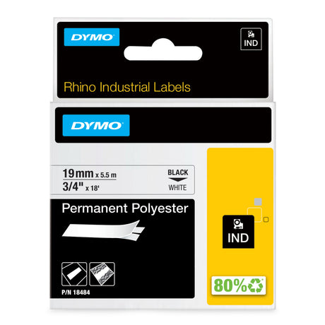 Dymo Tape Rhino 19mmx5,5m perm polyest bl/whi – Labeltape (billede 1)