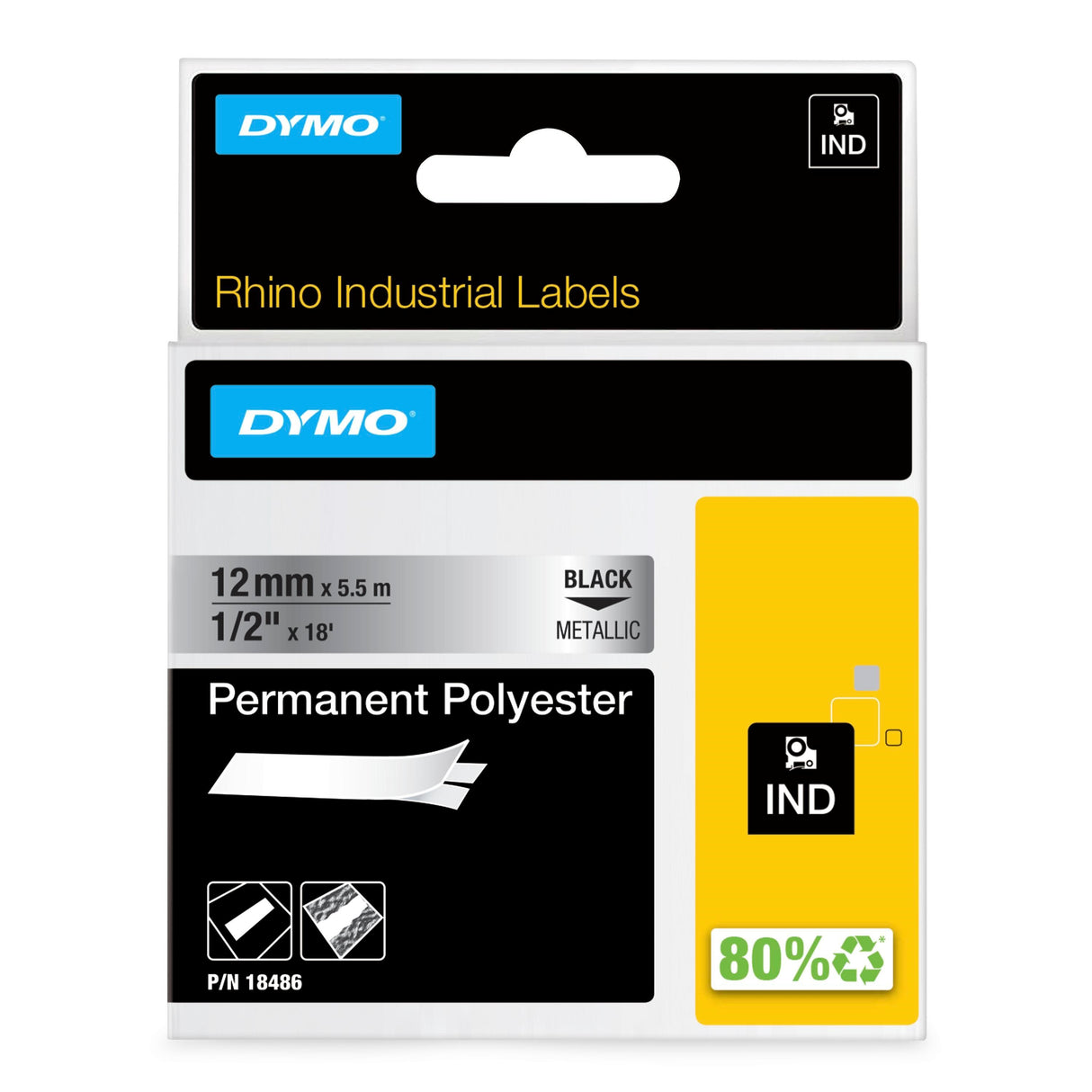 Dymo Tape Rhino 12mmx5,5m perm polyest bl/metal – Labeltape (billede 1)