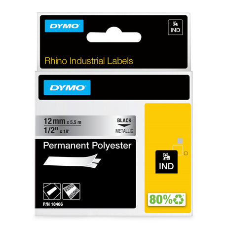 Dymo Tape Rhino 12mmx5,5m perm polyest bl/metal – Labeltape (billede 1)