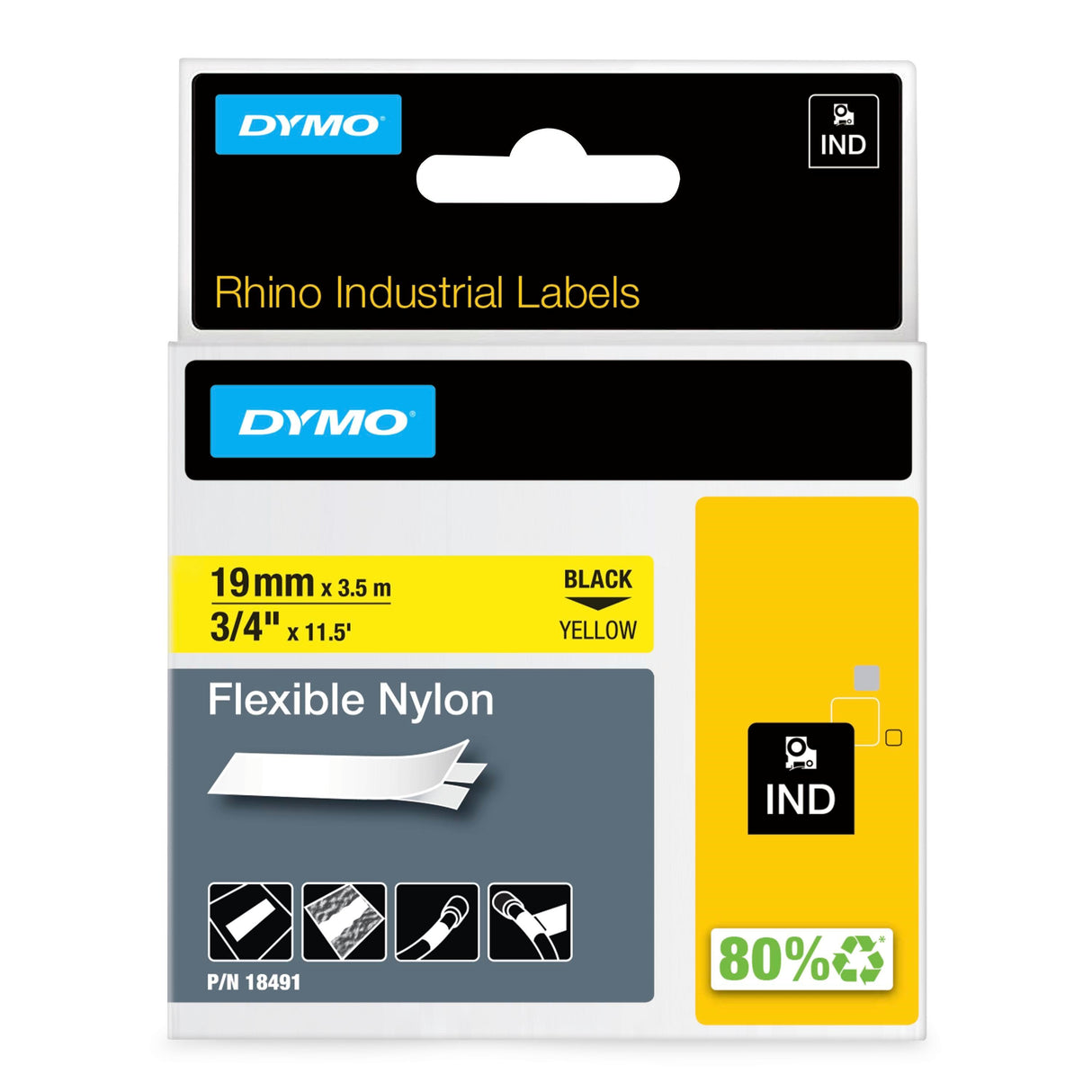 Dymo Tape Rhino 19mmx3,5m flexib nylon bl/yel – Labeltape (billede 1)
