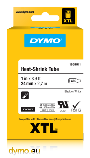 Dymo Tube XTL 24mmx2,7m heat-shrink sort på hvid – Labeltape (billede 2)