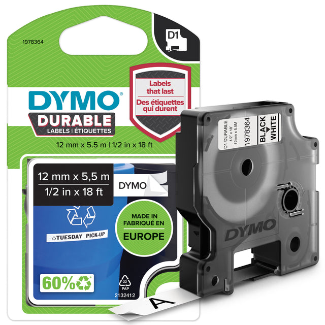 Dymo Tape D1 Extra Strong 12mmx5,5m bl/white – Labeltape (billede 1)