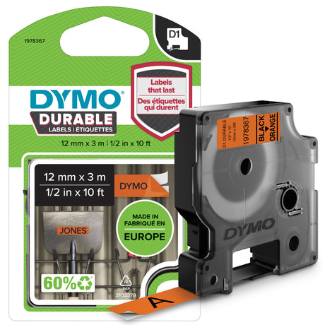 Dymo Tape D1 Extra Strong 12mmx3m bl/orange – Labeltape (billede 1)