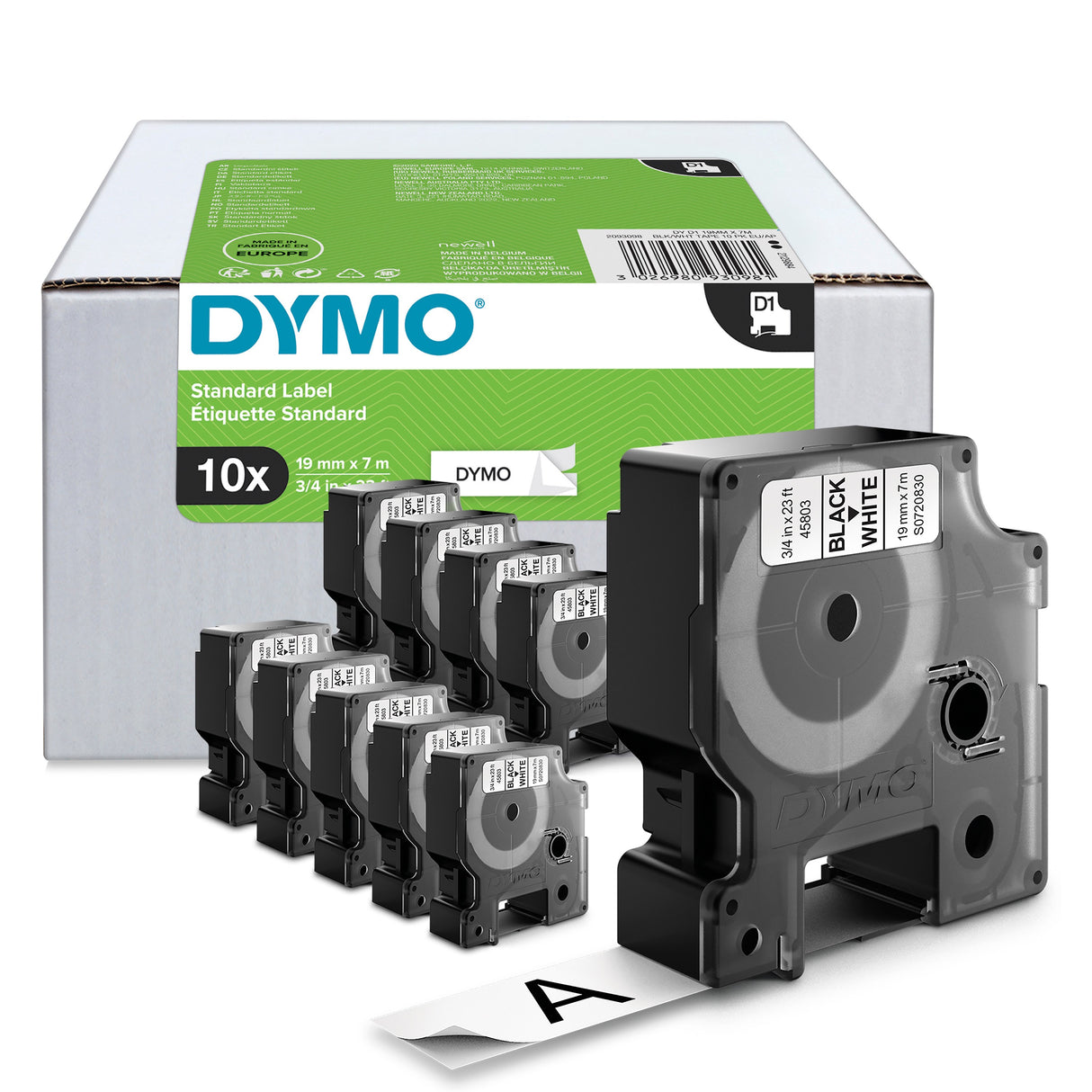 Dymo Tape D1 19mmx7m sort på hvid (10) – Labeltape (billede 1)