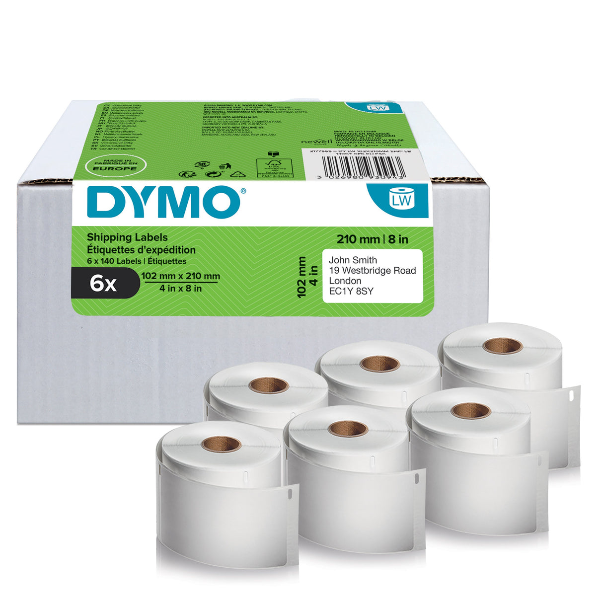 Dymo LabelWriter 102mm X 210mm DHL Labels 6 Rolls of 140 Labels – Etiketter (billede 1)