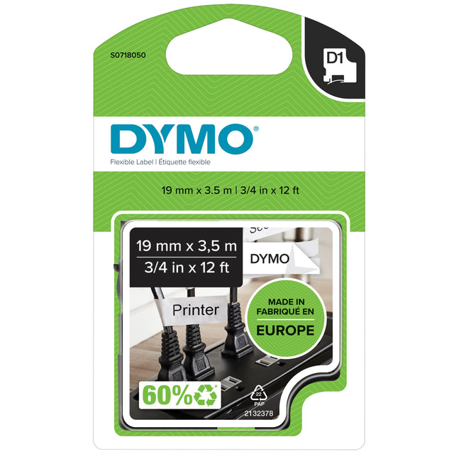 Dymo Tape D1 19mmx2,5m perm nylon black/white – Labeltape (billede 1)