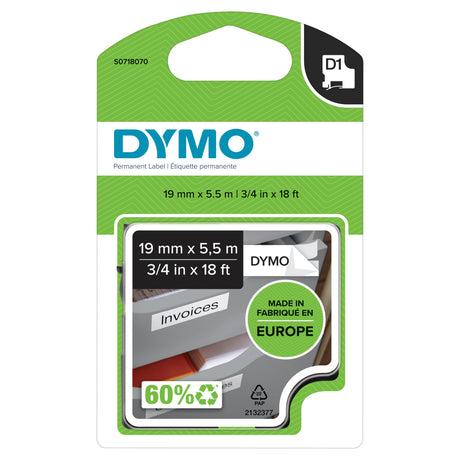 Dymo Tape D1 19mmx5,5m perm polyest bl/whi – Labeltape (billede 1)