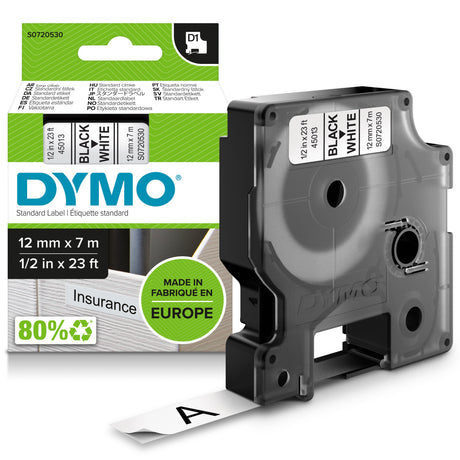 Dymo Tape D1 12mmx7m black/white – Labeltape (billede 1)
