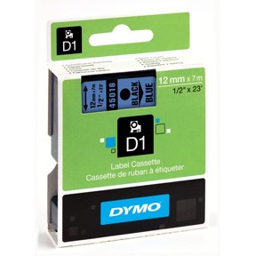 Dymo Tape D1 12mmx7m black/blue – Labeltape