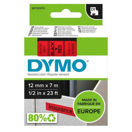 Dymo Tape D1 12mmx7m black/red – Labeltape (billede 1)