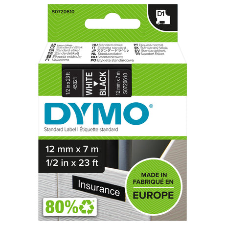 Dymo Tape D1 12mmx7m white/black – Labeltape (billede 1)