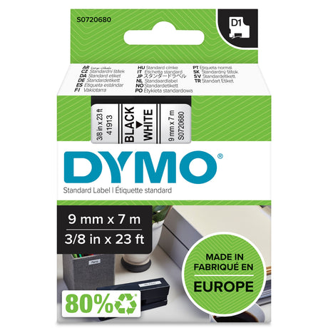 Dymo Tape D1 9mmx7m black/white – Labeltape (billede 1)
