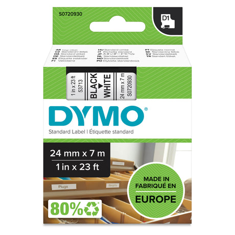 Dymo Tape D1 24mmx7m black/white – Labeltape (billede 1)