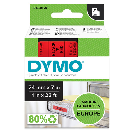 DYMO D1 Tape 24mm x 7m black on red – Labeltape (billede 1)