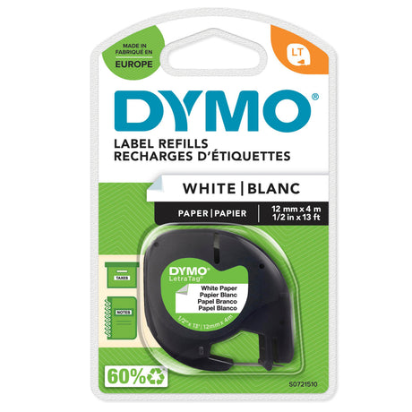 Dymo Tape LetraTag paper 12mmx4m white – Labeltape (billede 1)