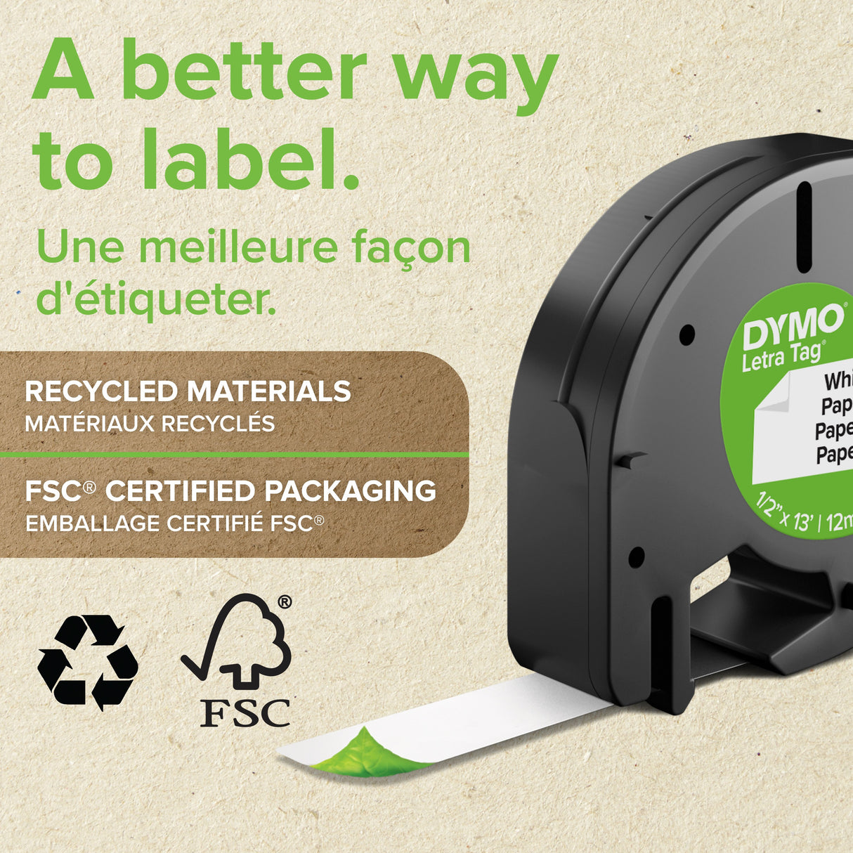 Dymo Tape LetraTag paper 12mmx4m white – Labeltape (billede 2)