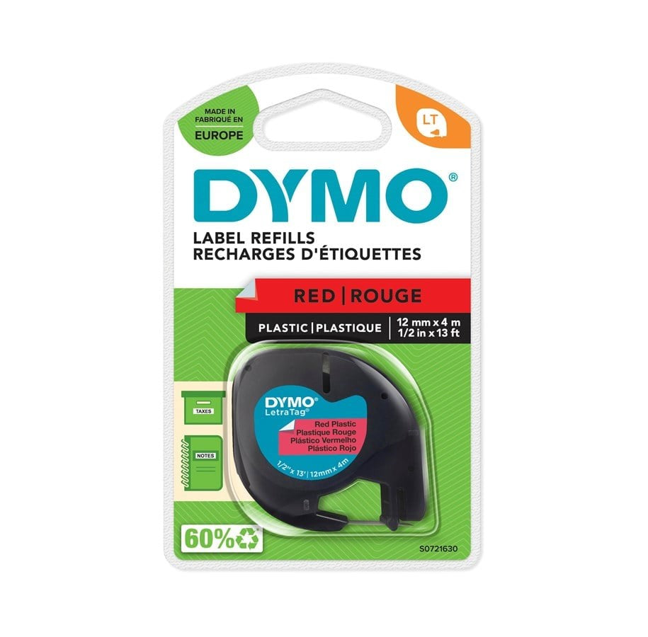 Dymo Tape LetraTag plastic 12mmx4m red – Labeltape (billede 1)