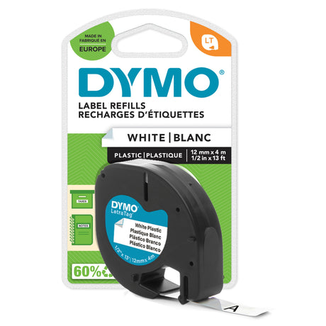 Dymo Tape LetraTag plastic 12mmx4m white – Labeltape (billede 1)