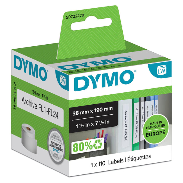 Dymo Labels t/brevordner 38x190mm hvid (110) – Etiketter & labels (billede 1)