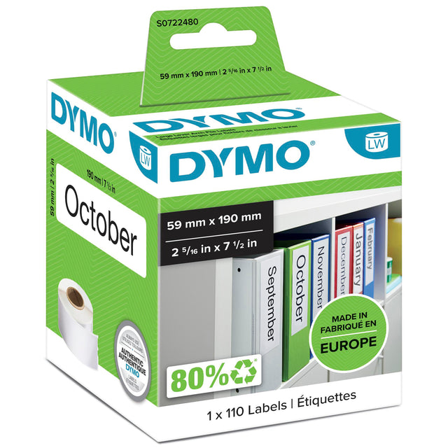 Dymo Labels t/brevordner 59x190mm hvid (110) – Etiketter & labels (billede 1)