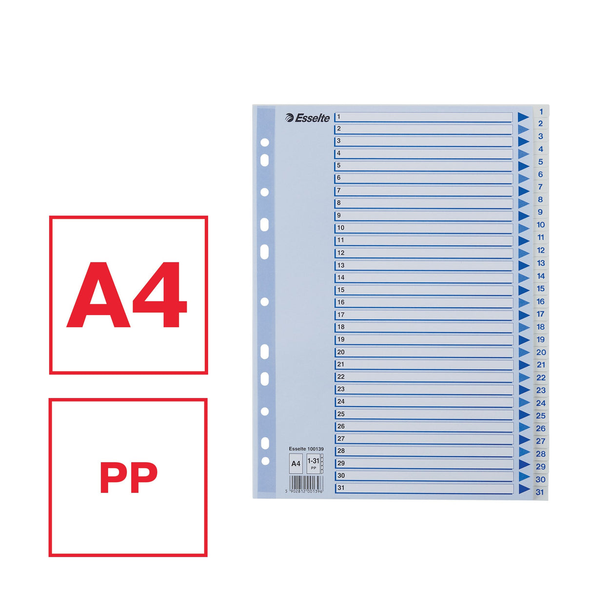 Esselte Register PP A4 1-31 hvid – Plastregistre (billede 2)