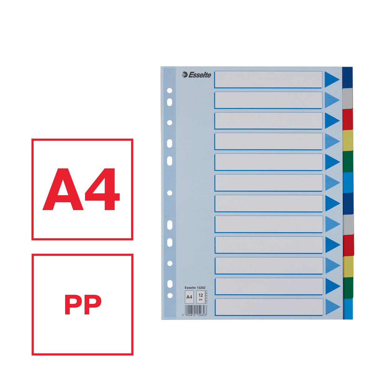 Faneblade PP A4 12-delt farvede faner – image 2