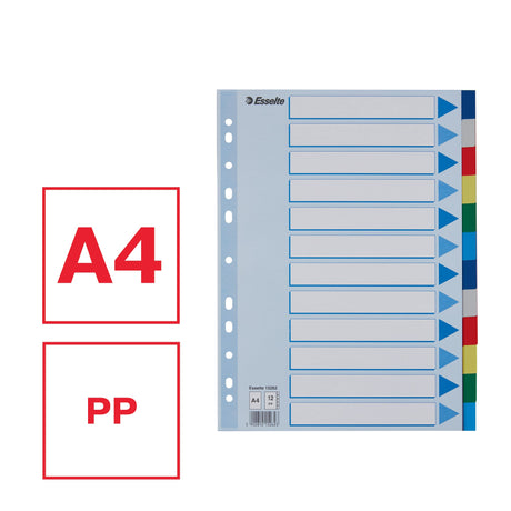 Faneblade PP A4 12-delt farvede faner – image 2