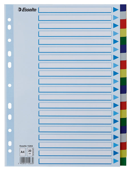 Faneblade PP A4 20-delt farvede faner – image 1