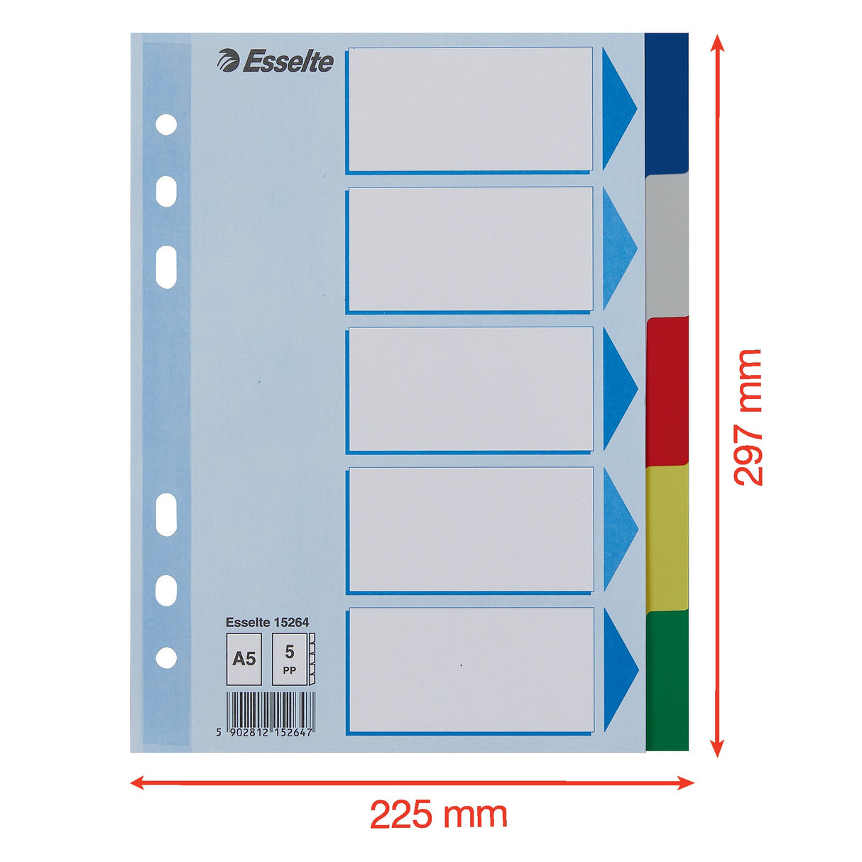 Faneblade PP A5 5-delt farvede faner – image 3