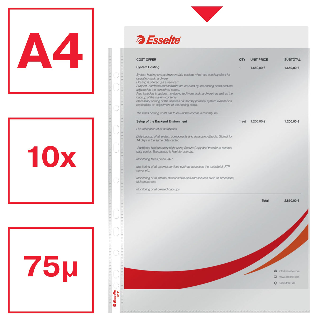 Esselte Lomme 75my PP glasklar A4 TÅ(10) – Plastlommer (billede 4)