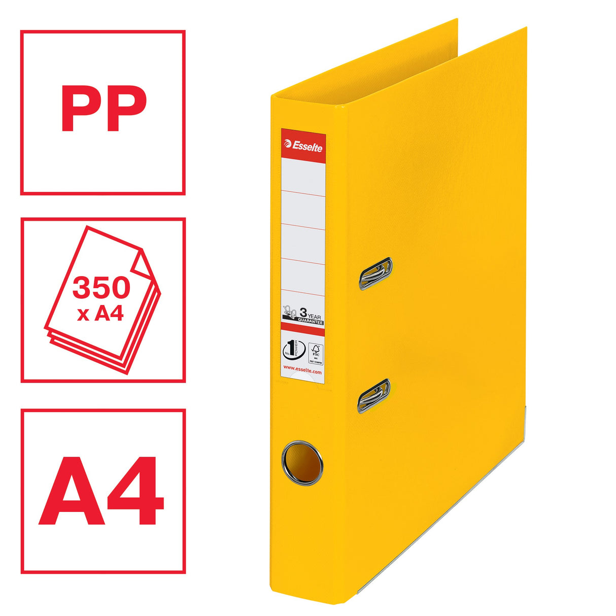 Brevordner No1 Power PP A4 50mm gul