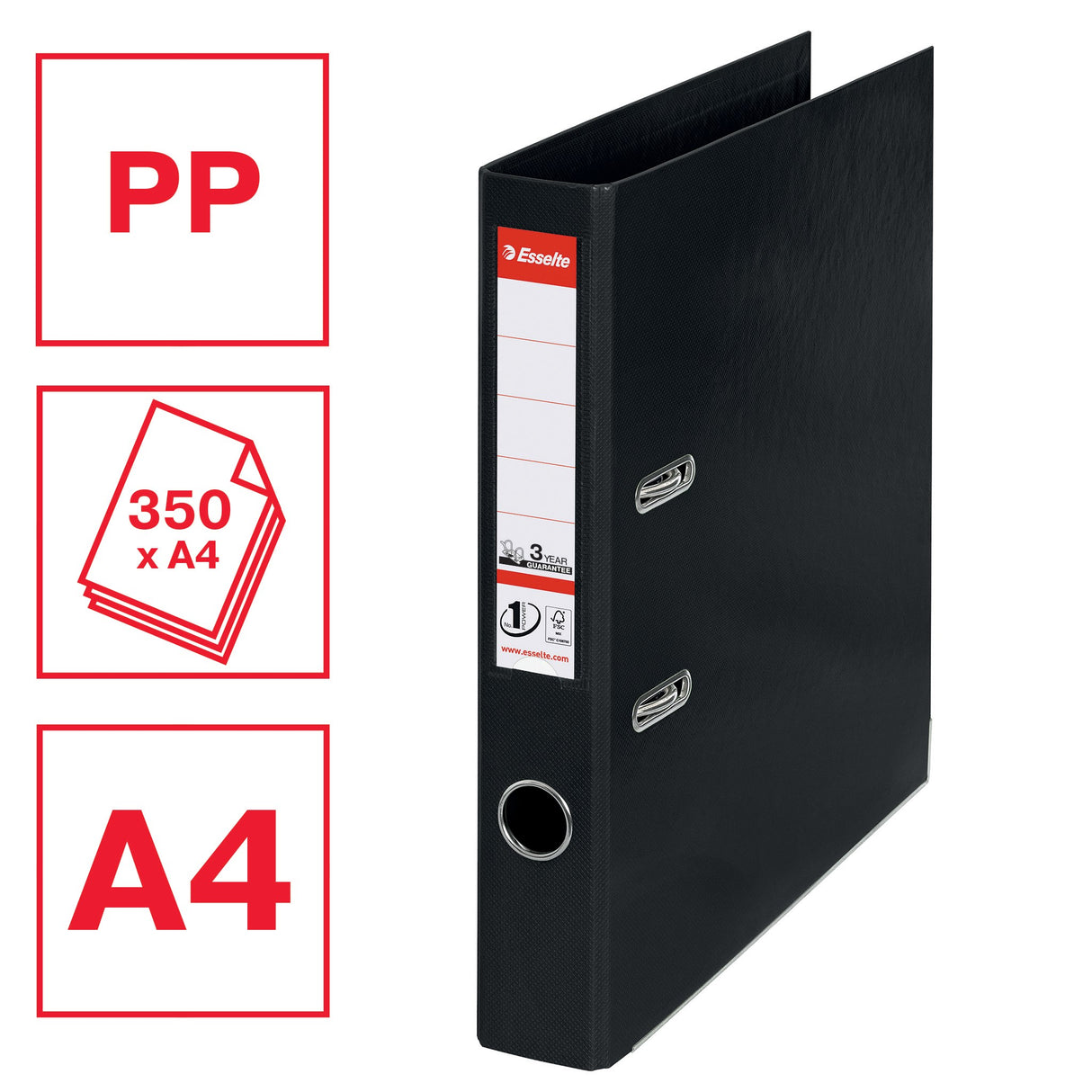 Brevordner No1 Power PP A4 50mm sort